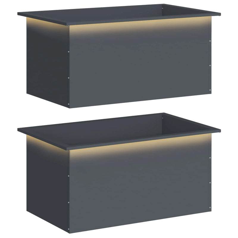 Garden Planter with LED 2 pcs Antracite 50 x 80 x 48 cm Steel