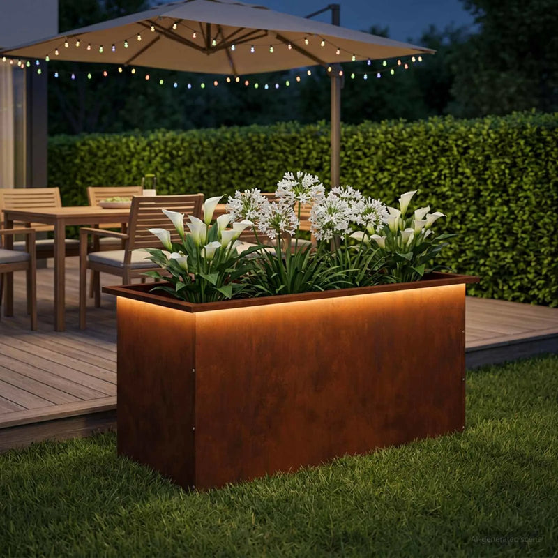 Garden Planter with LED Rusty 50 x 100 x 48 cm Weathering Steel