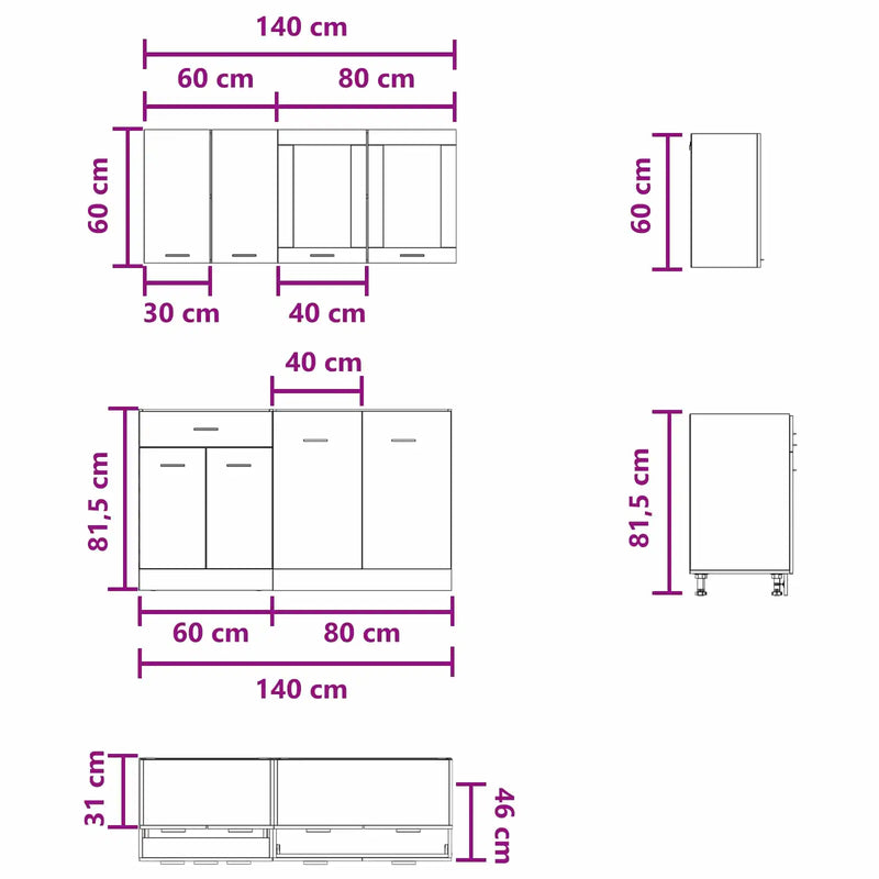 Kitchen Unit Lyon 4 pcs Concrete Grey Engineered Wood