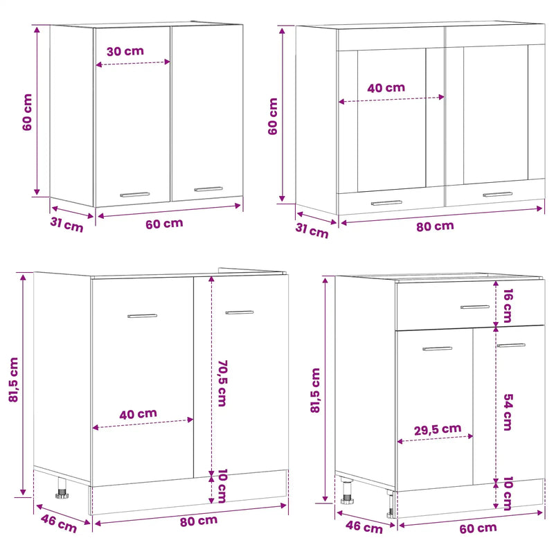 Kitchen Unit Lyon 4 pcs Black Oak Engineered Wood
