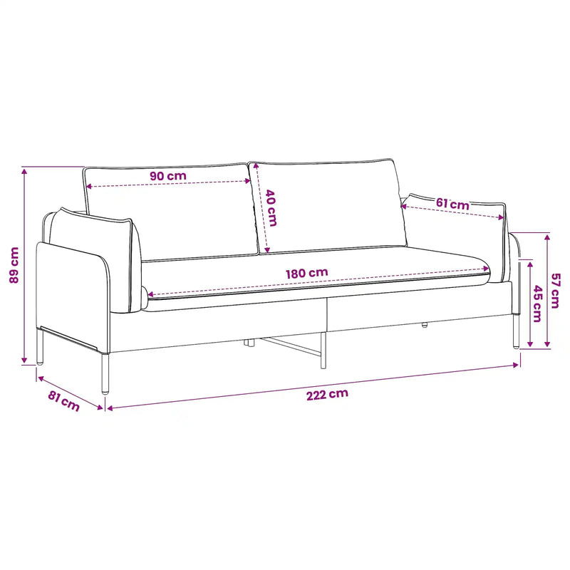 3-Seater Sofa Dark Grey 222 x 81 x 89 cm Fabric