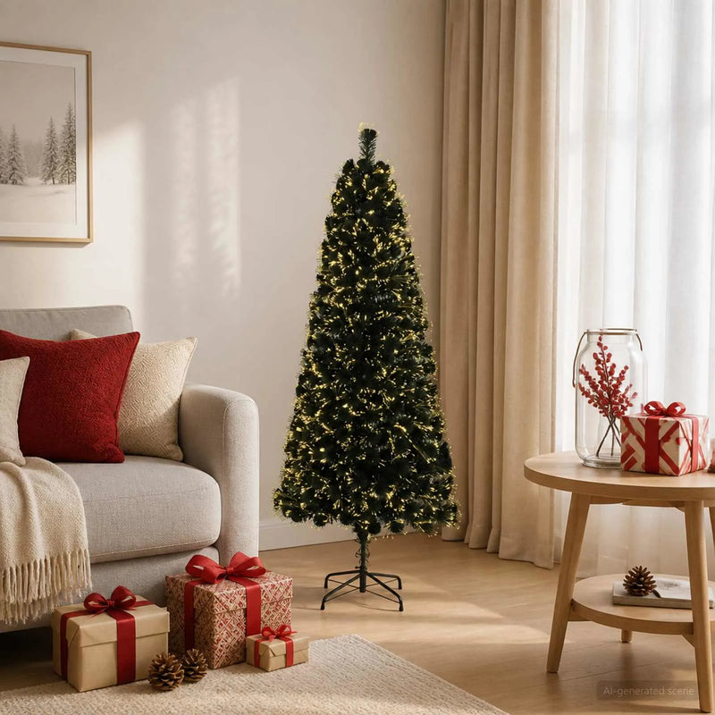 Fiber Optic Christmas Tree 150 cm 24 LEDs Warm White PVC Green