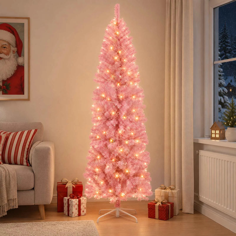 Artificial Slim Christmas Tree 210 cm 300 LEDs Warm White