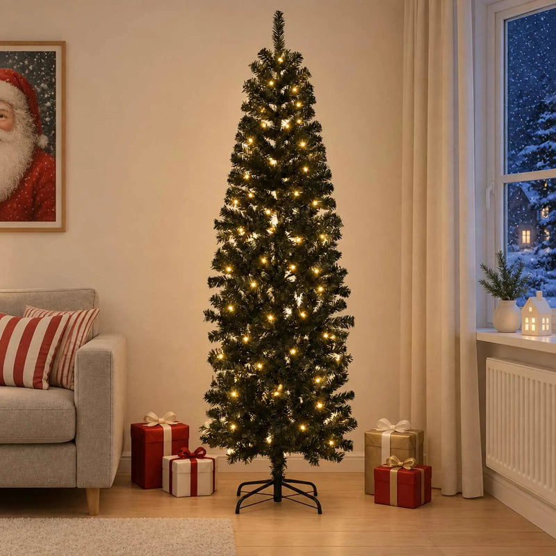 Artificial Slim Christmas Tree 180 cm 300 LEDs Warm White