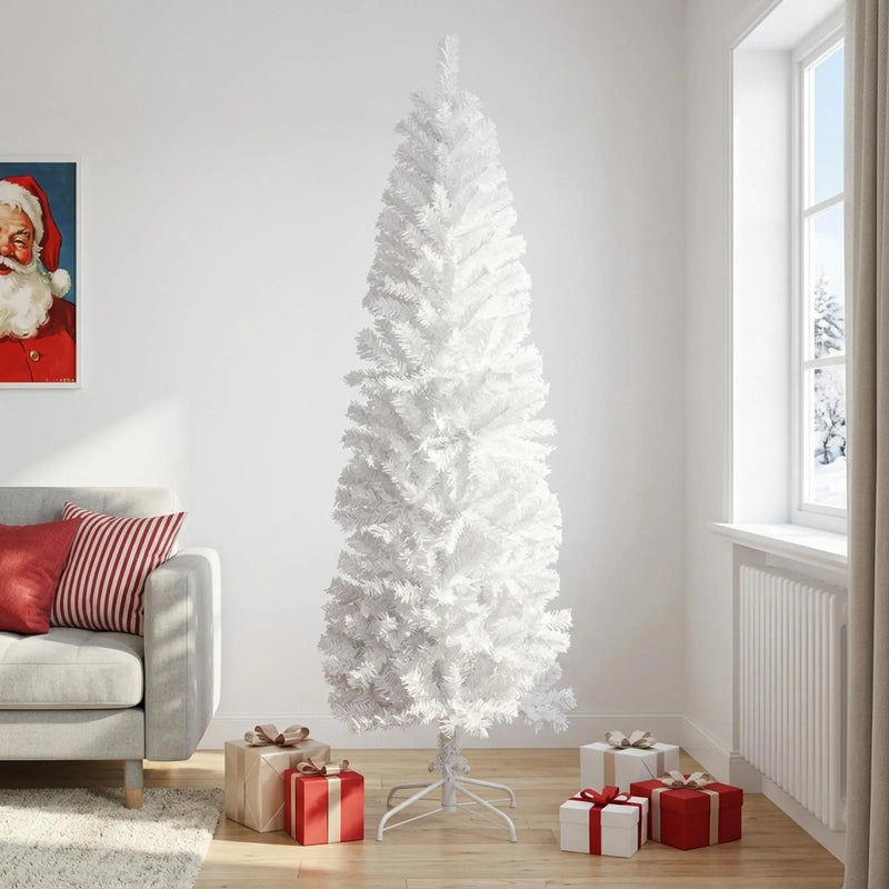 Artificial Slim Christmas Tree 210 cm PVC and Steel White