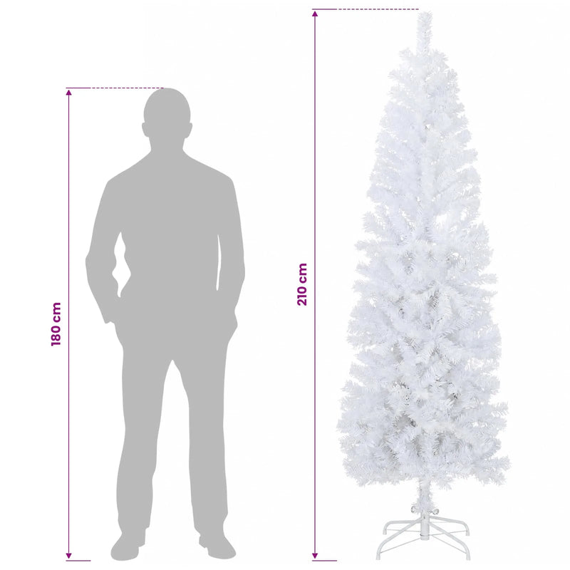 Artificial Slim Christmas Tree 210 cm PVC and Steel White