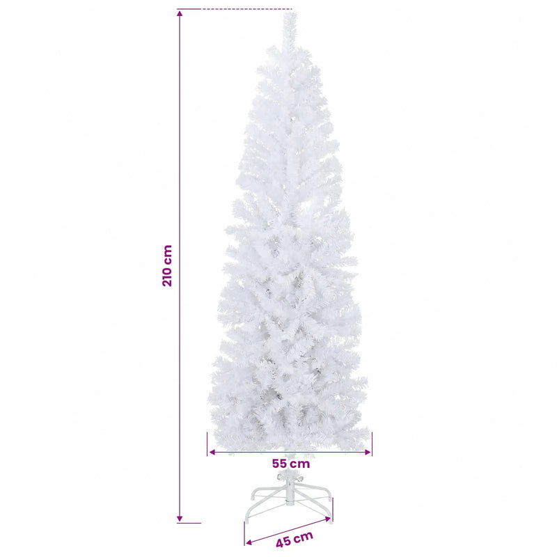 Artificial Slim Christmas Tree 210 cm PVC and Steel White