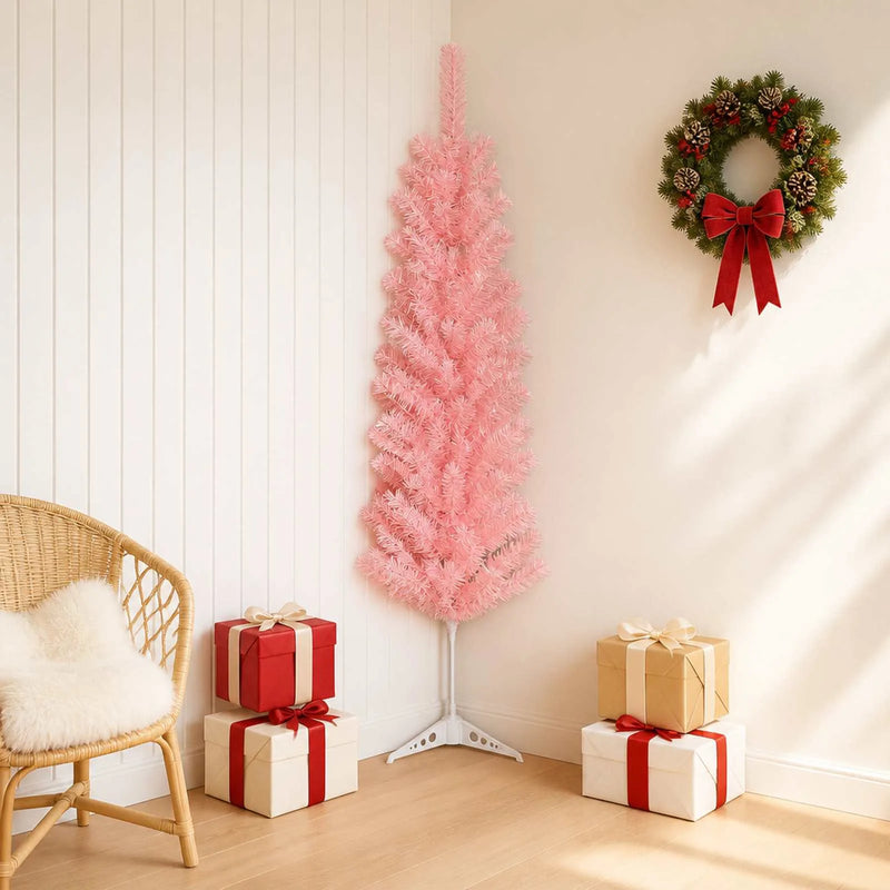 Artificial Slim Christmas Tree 150 cm PVC and Steel Pink