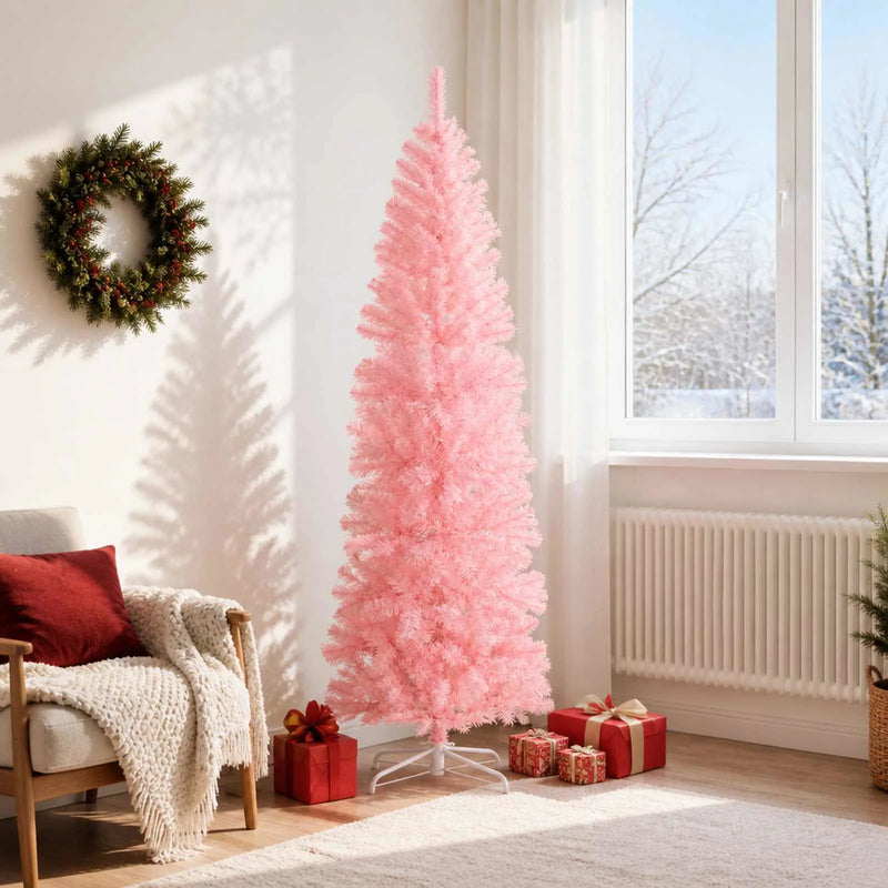 Artificial Slim Christmas Tree 180 cm PVC and Steel Pink