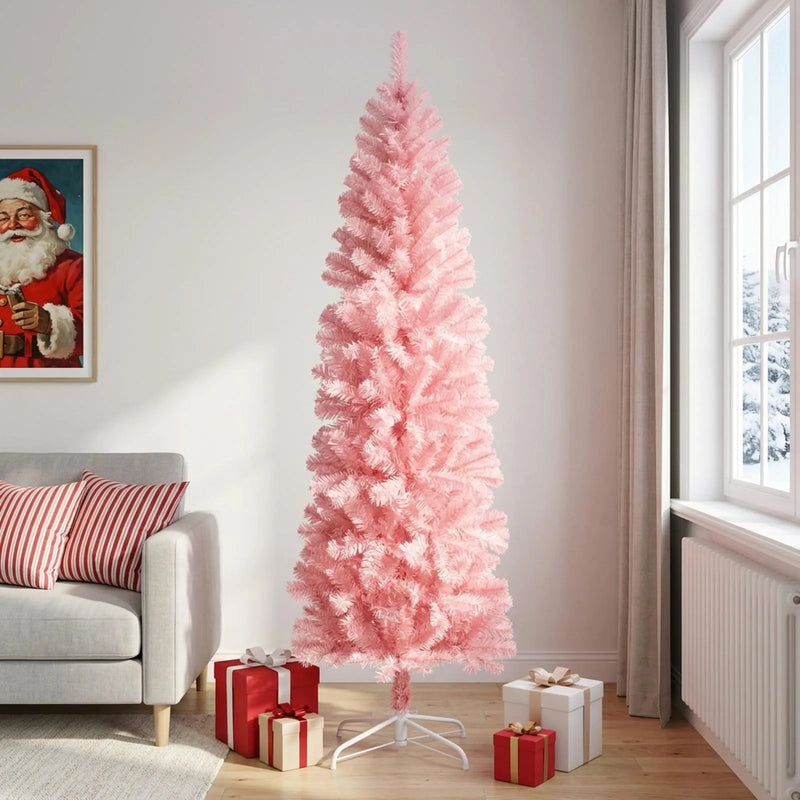 Artificial Slim Christmas Tree 240 cm PVC and Steel Pink