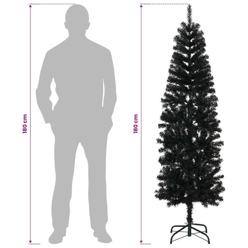 Artificial Slim Christmas Tree 180 cm PVC and Steel Black