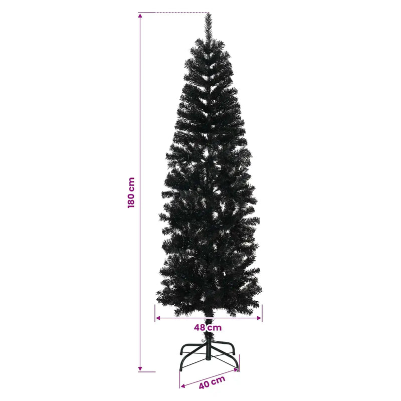 Artificial Slim Christmas Tree 180 cm PVC and Steel Black