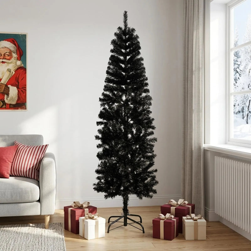 Artificial Slim Christmas Tree 240 cm PVC and Steel Black