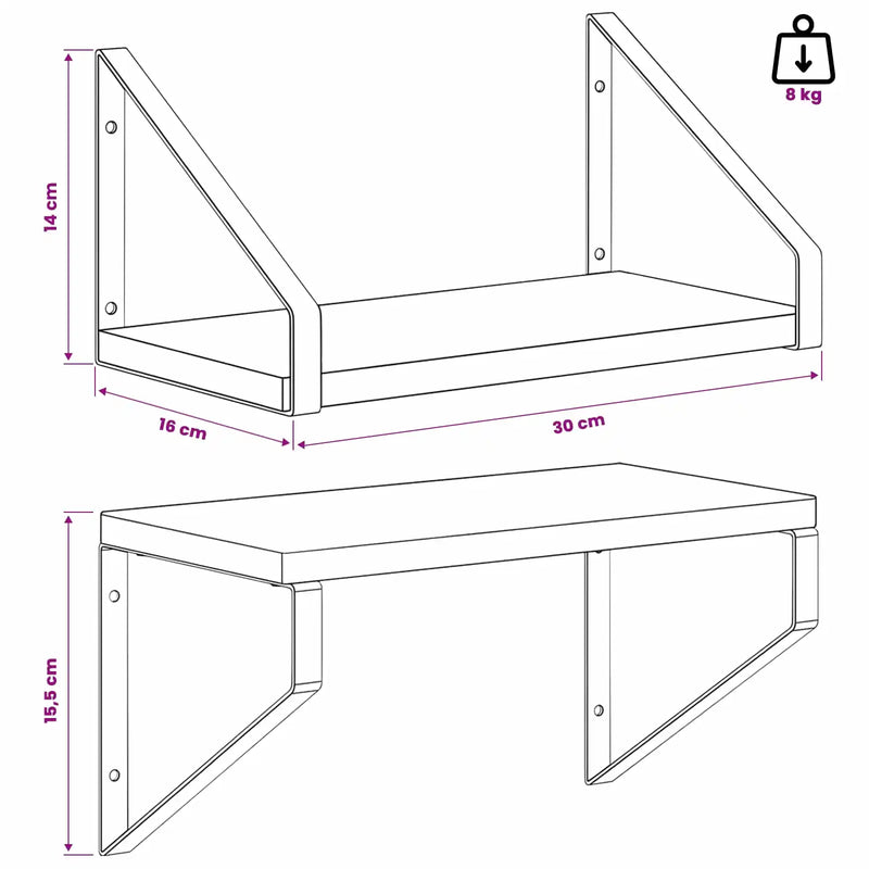 Wall Shelves 2 pcs Sonoma Oak 30 x 16 x 15.5 cm