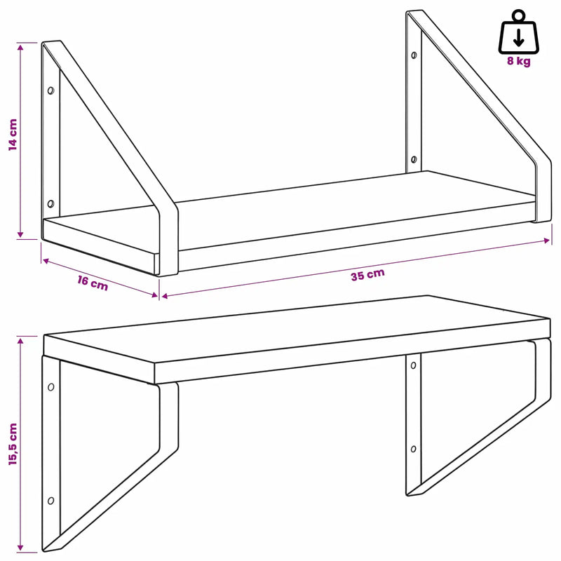 Wall Shelves 2 pcs White 35 x 16 x 15.5 cm