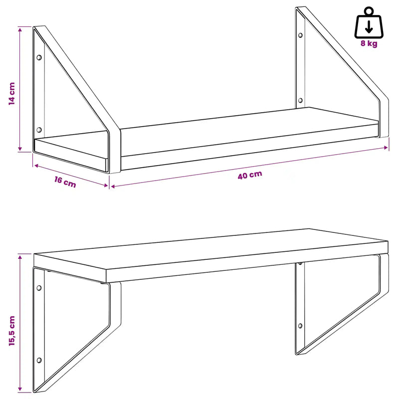 Wall Shelves 2 pcs White 40 x 16 x 15.5 cm