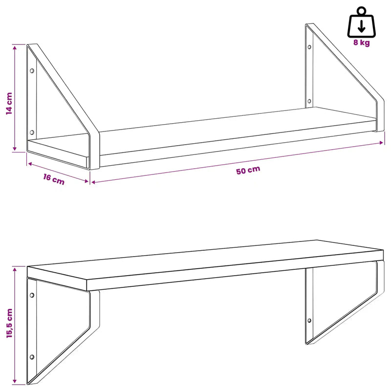 Wall Shelves 2 pcs Sonoma Oak 50 x 16 x 15.5 cm