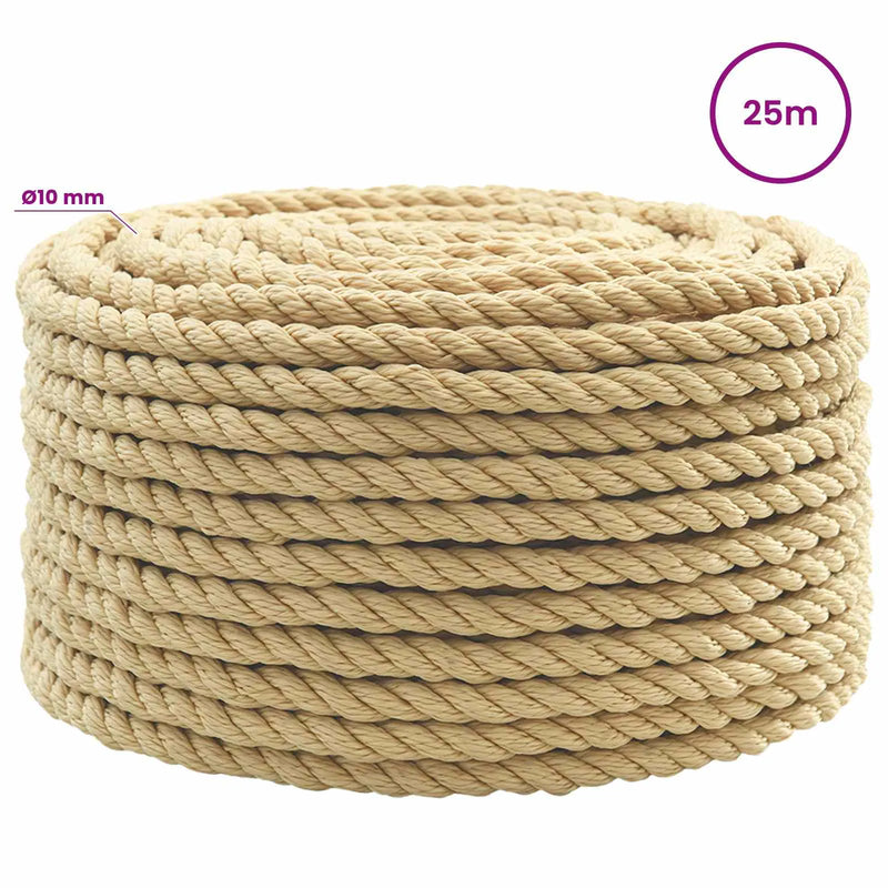 Multipurpose Utility Rope 10 mm 25 m Natural PP 645 kg Max Load