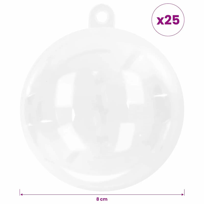Christmas Ball Set 25 pcs Transparent Dia. 8 cm Plastic
