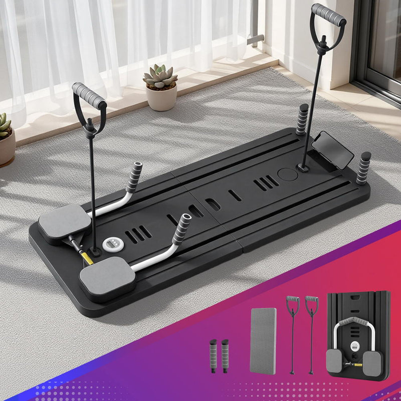 Everfit Pilates Board Foldable Reformer Multi Functional Exercise Trainer Black