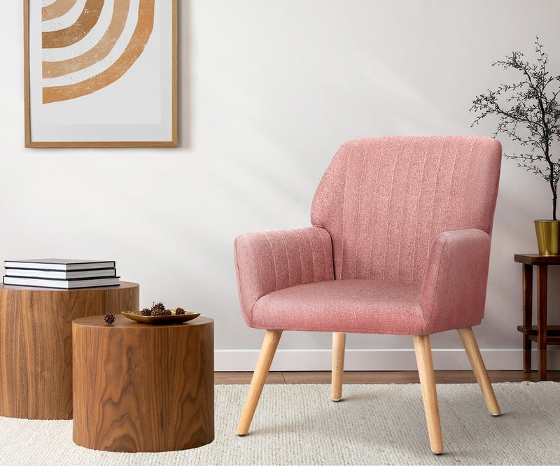 Oikiture Armchair Lounge Sofa Chair Fabric Couches Pink