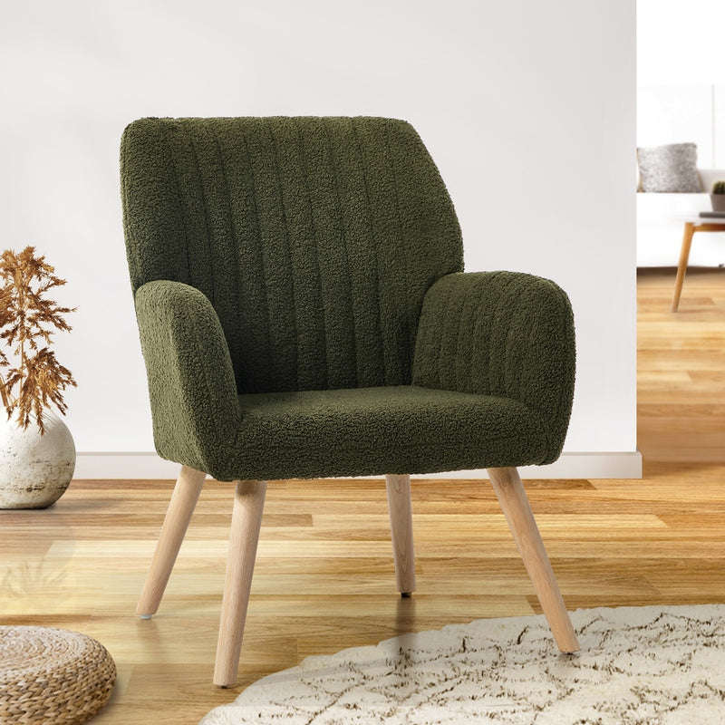 Oikiture Armchair Lounge Sofa Chair Sherpa Accent Couch Green