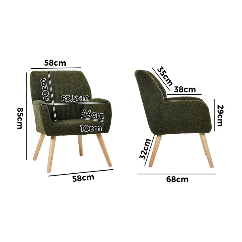 Oikiture Armchair Lounge Sofa Chair Sherpa Accent Couch Green