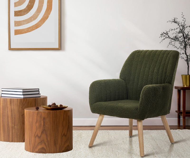 Oikiture Armchair Lounge Sofa Chair Sherpa Accent Couch Green