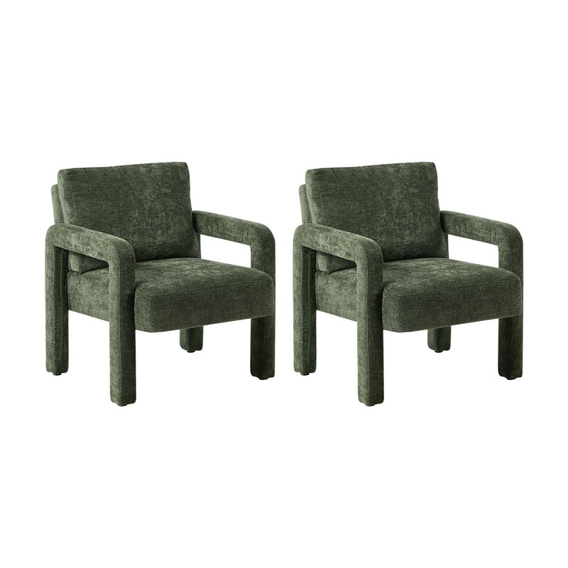 Oikiture 2x Armchair Velvet Accent Chairs 1 Seater Lounge Sofa Green