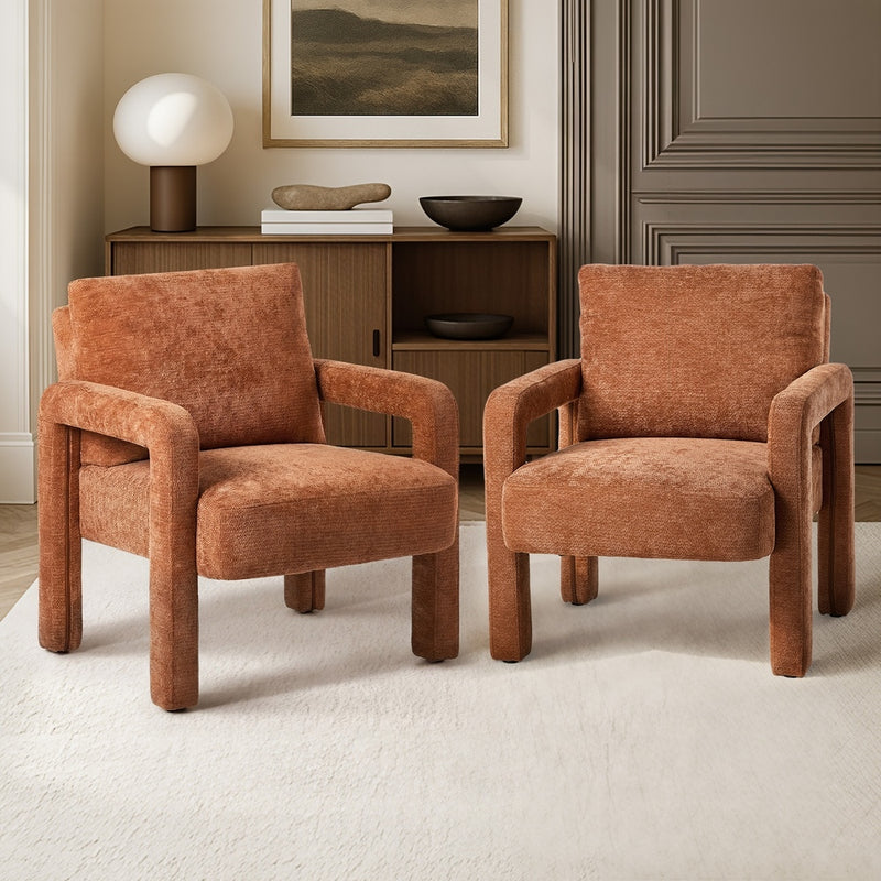 Oikiture 2x Armchair Velvet  Chairs 1 Seater Lounge Sofa Chair Orange