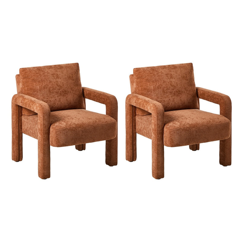 Oikiture 2x Armchair Velvet  Chairs 1 Seater Lounge Sofa Chair Orange