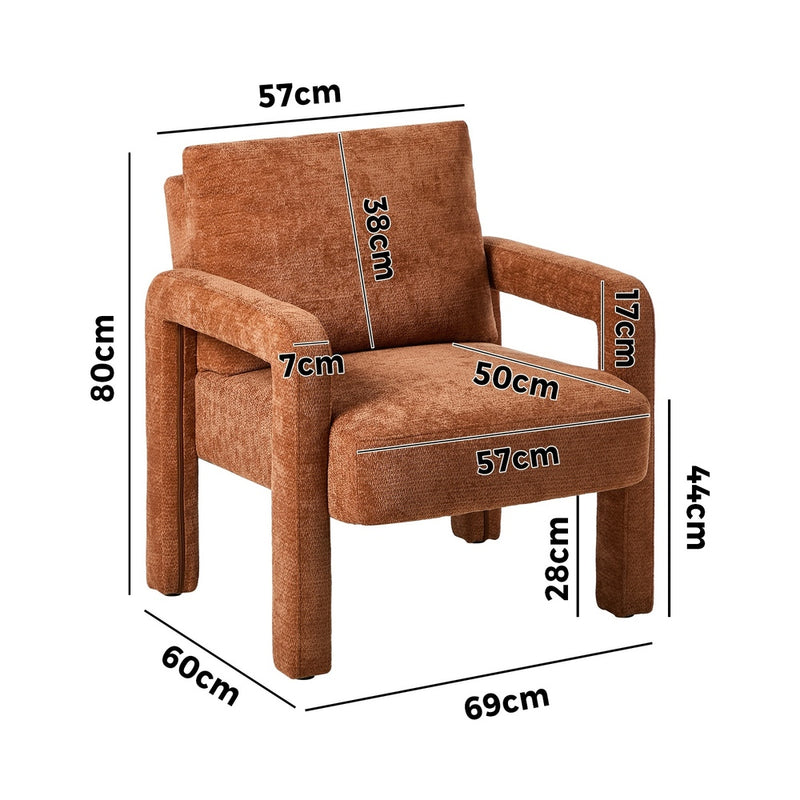 Oikiture 2x Armchair Velvet  Chairs 1 Seater Lounge Sofa Chair Orange