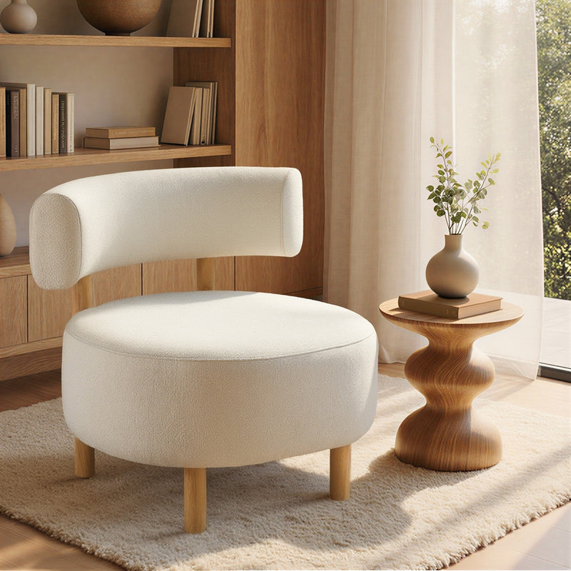 Oikiture Wooden Armchair Lounge Chair Linen Fabric Accent Beige