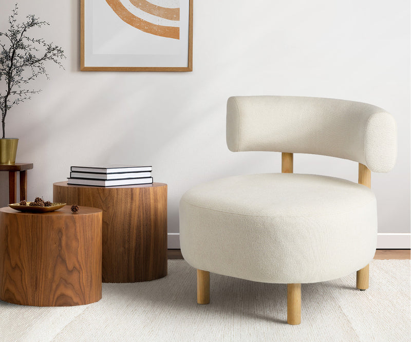 Oikiture Wooden Armchair Lounge Chair Linen Fabric Accent Beige