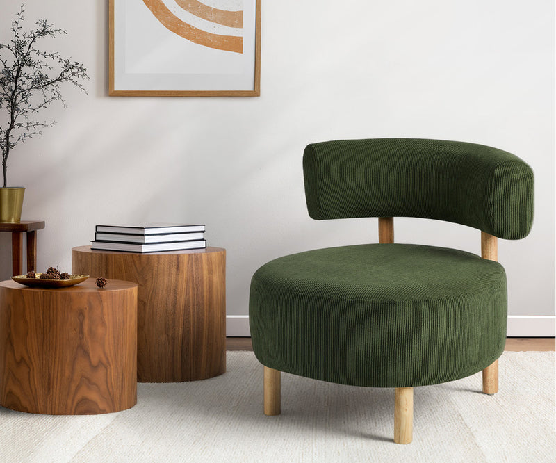 Oikiture Wooden Armchair Lounge Chair Velvet Accent Armchairs Green