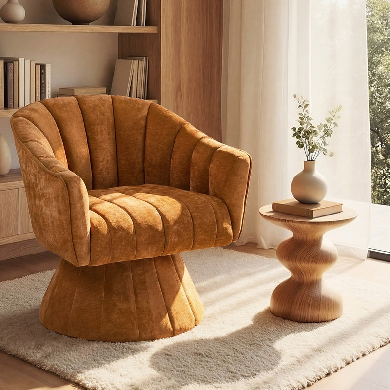 Oikiture Swivel Armchair Linen Fabric Lounge Chair Accent Chair Orange