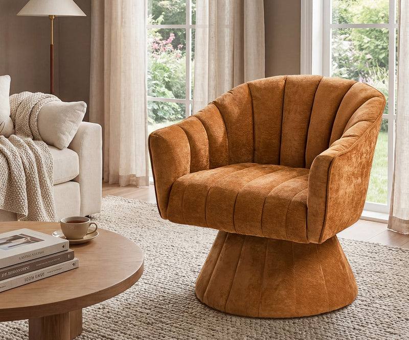 Oikiture Swivel Armchair Linen Fabric Lounge Chair Accent Chair Orange