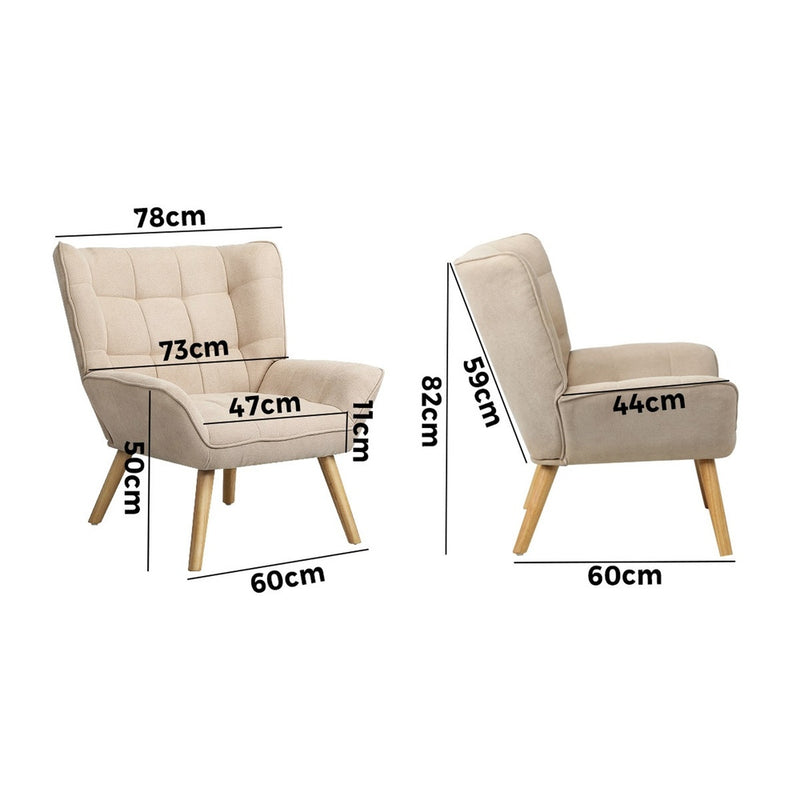 Oikiture Armchair Fabric Upholstered Tub Chair Beige