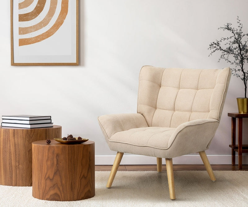 Oikiture Armchair Fabric Upholstered Tub Chair Beige
