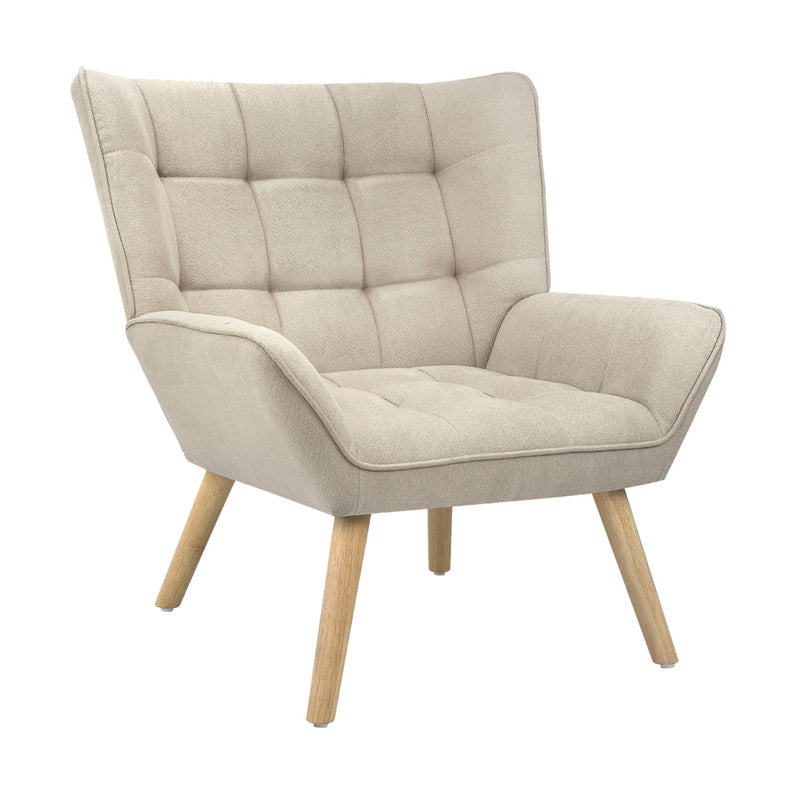 Oikiture 2x Armchair Sofa Lounge Fabric Upholstered Tub Beige