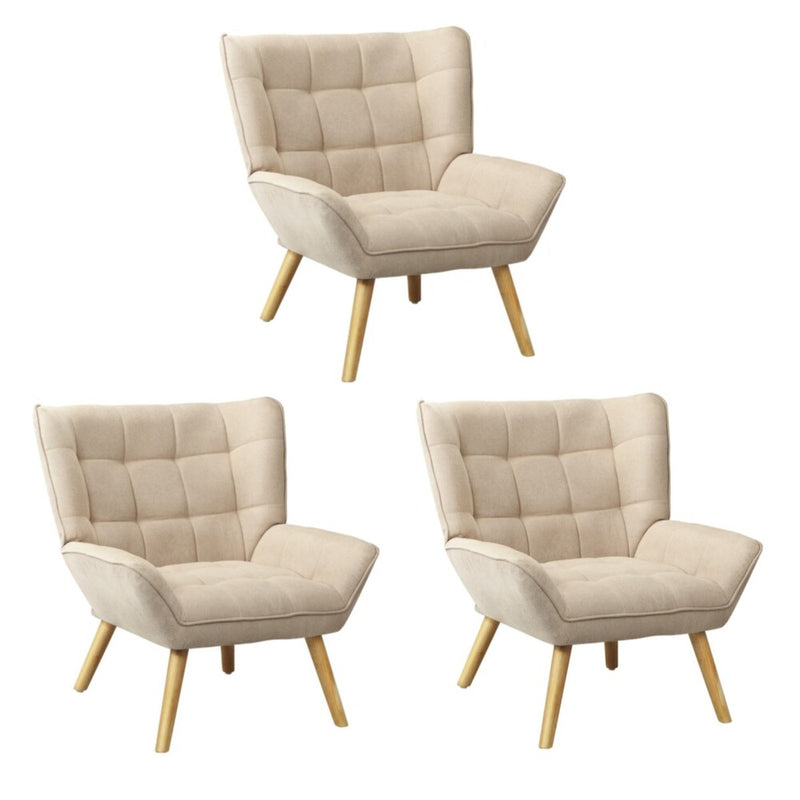Oikiture 3x Armchair Sofa Lounge Fabric Upholstered Tub Beige