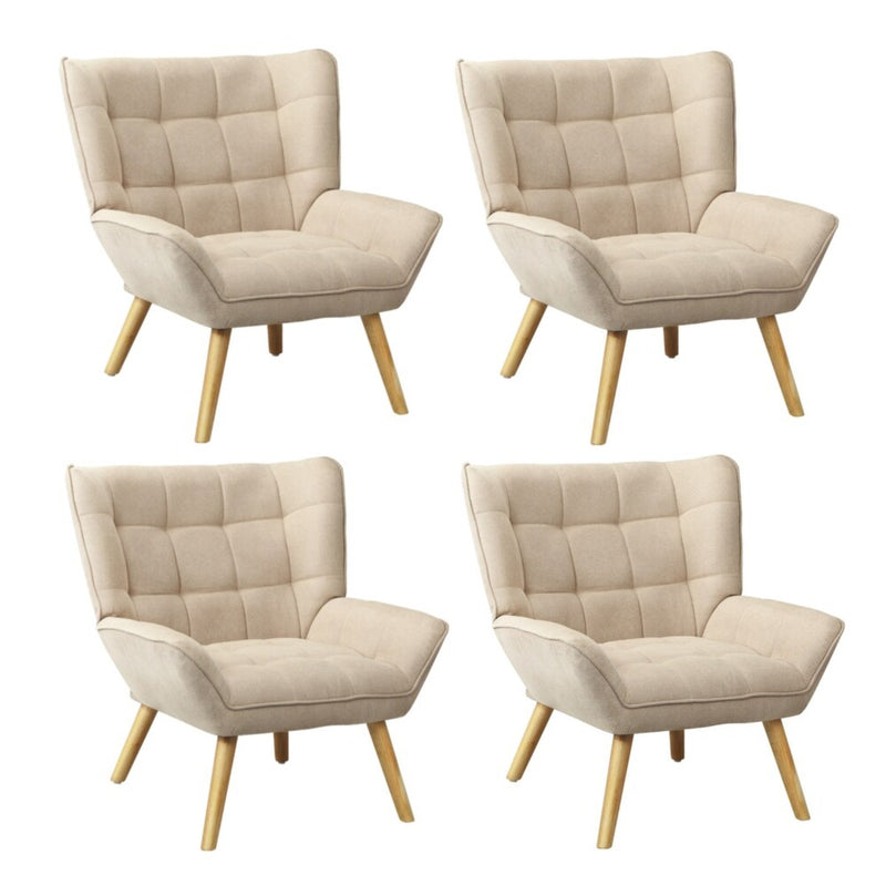 Oikiture 4x Armchair Sofa Lounge Fabric Upholstered Tub Beige