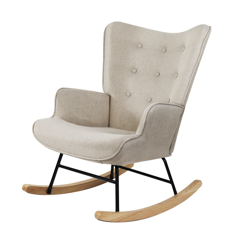 Oikiture Rocking Chair Nursing Armchair Velvet Accent Chairs Upholstered Beige