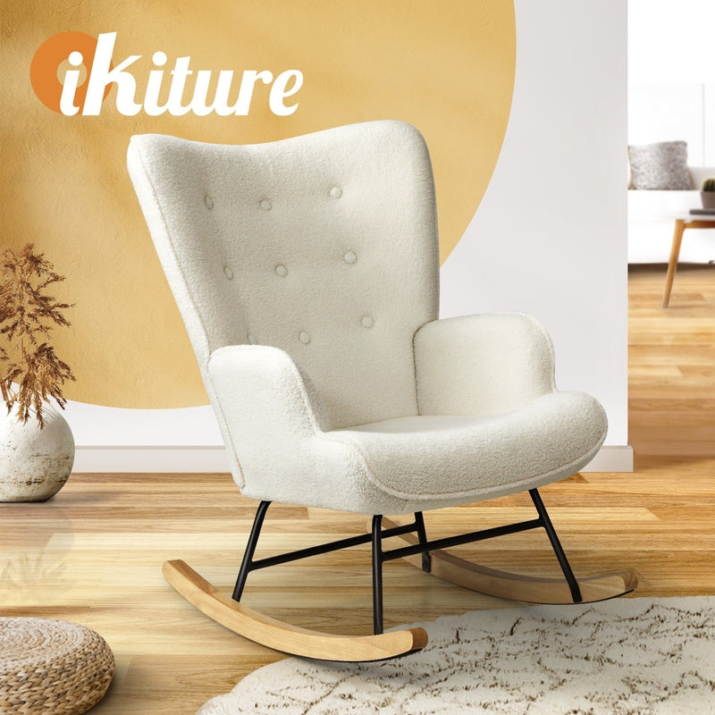 Oikiture Rocking Chair Nursing Armchair Sherpa White