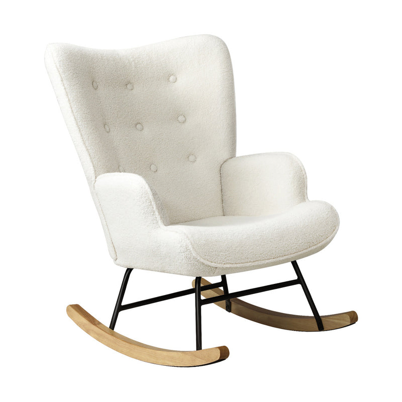 Oikiture Rocking Chair Nursing Armchair Sherpa White