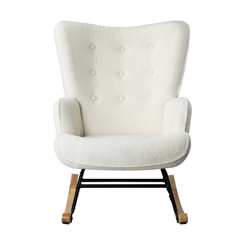 Oikiture Rocking Chair Nursing Armchair Sherpa White