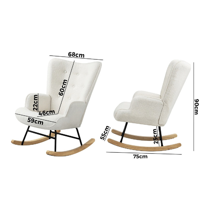 Oikiture Rocking Chair Nursing Armchair Sherpa White