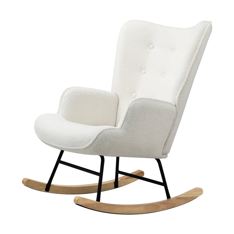 Oikiture Rocking Chair Nursing Armchair Sherpa White