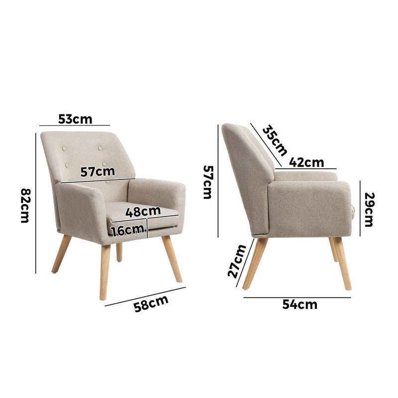 Oikiture Armchair Linen Fabric Beige
