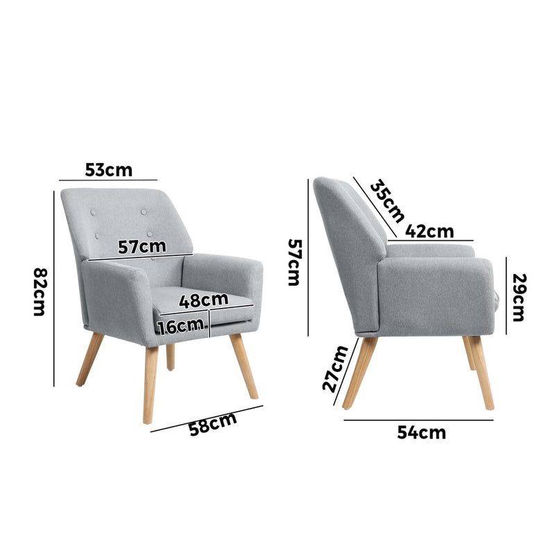 Oikiture Armchair Linen Fabric Grey